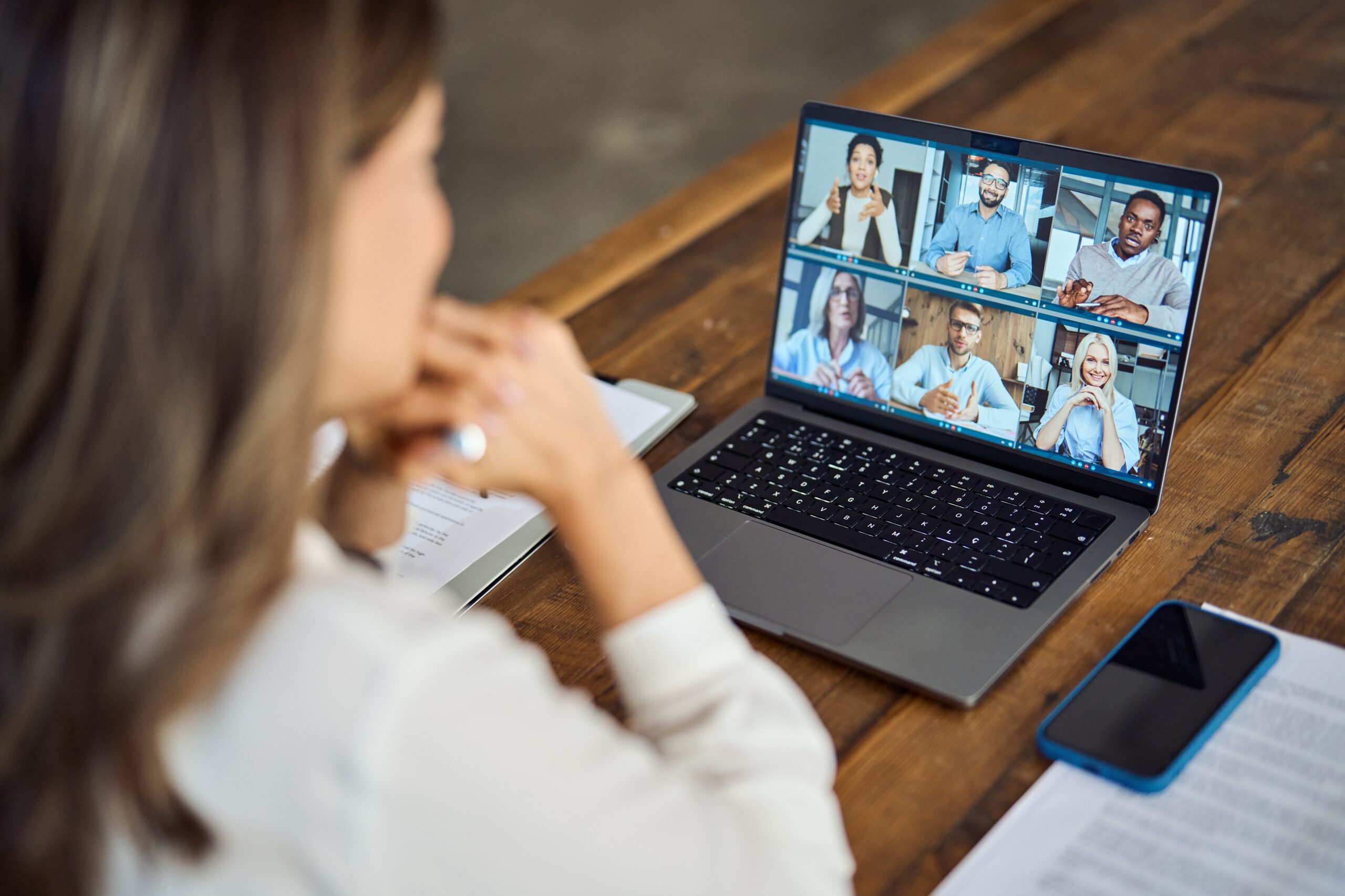 Woman having a video meeting on her laptop.